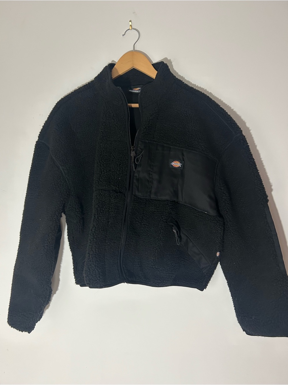 Dickies Women’s Black Sherpa Cropped Fleece Jacket Size L NWT